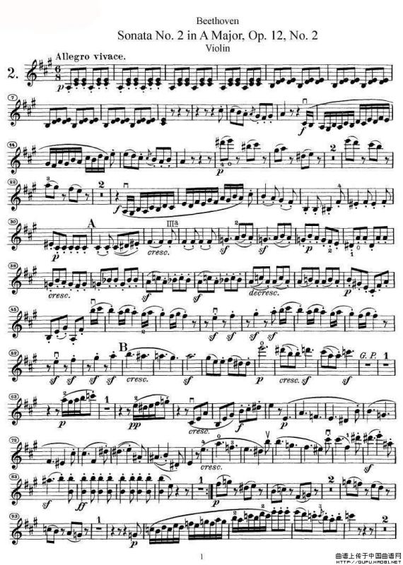 贝多芬第二号小提琴奏鸣曲A大调op.12