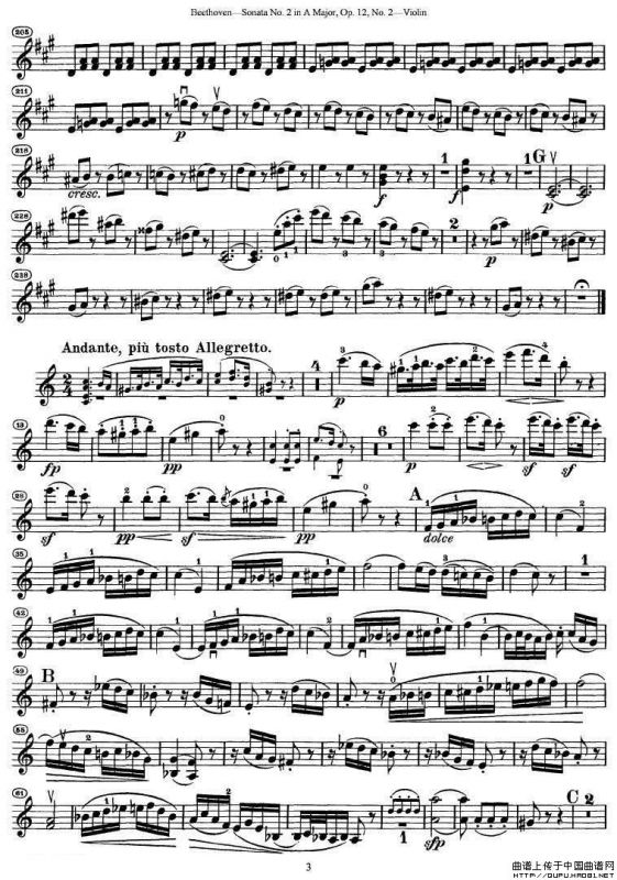 贝多芬第二号小提琴奏鸣曲A大调op.12