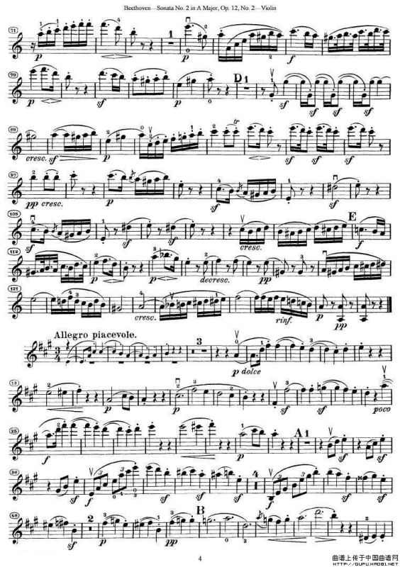 贝多芬第二号小提琴奏鸣曲A大调op.12