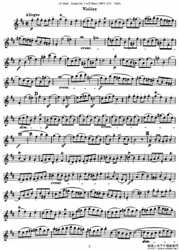巴赫小提琴奏鸣曲No.1b小调（BWV 1014 [小提琴谱]）