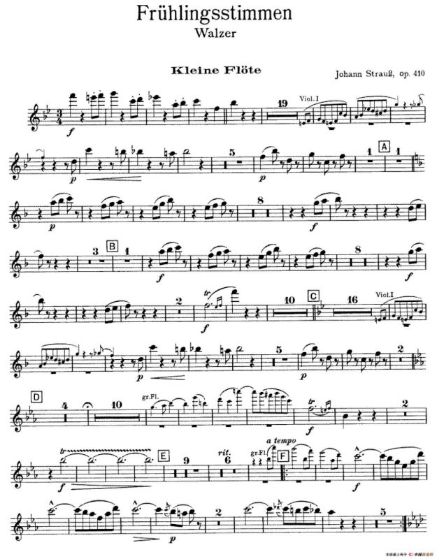 春之声圆舞曲（管弦乐合奏短笛分谱）