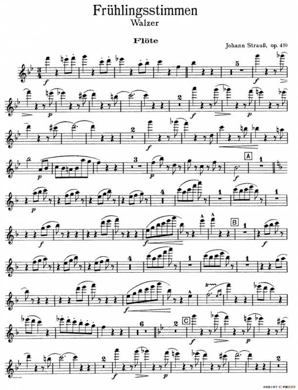 春之声圆舞曲（管弦乐合奏长笛分谱）