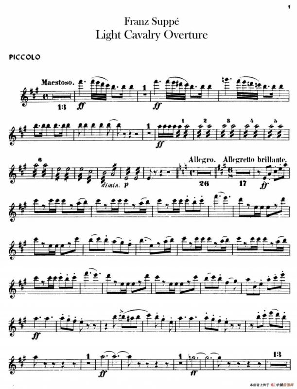 Light Cavalry Overture（轻骑兵序曲）（管乐合奏短笛分谱）