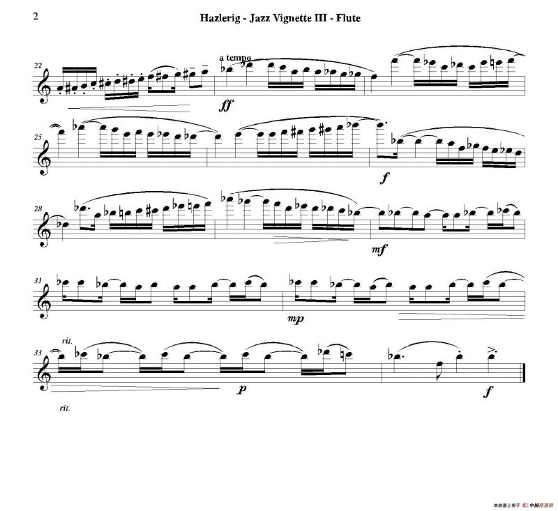 Three jazz vignettes（第三乐章）（三重奏长笛分谱）