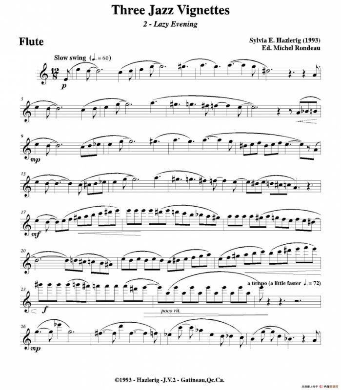 Three jazz vignettes（第二乐章）（三重奏长笛分谱）