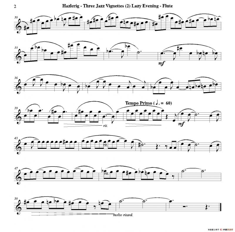 Three jazz vignettes（第二乐章）（三重奏长笛分谱）