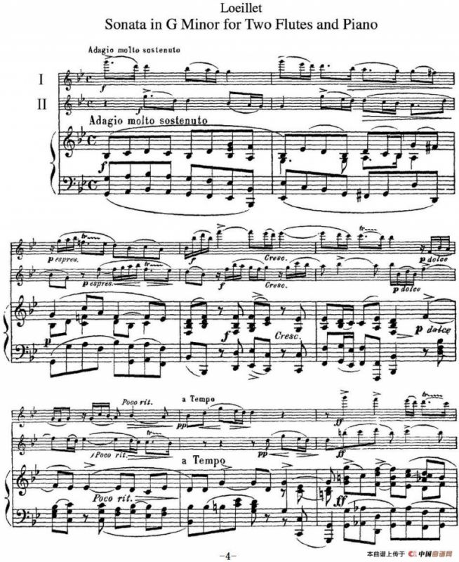 罗埃莱特G小调双长笛与钢琴奏鸣曲