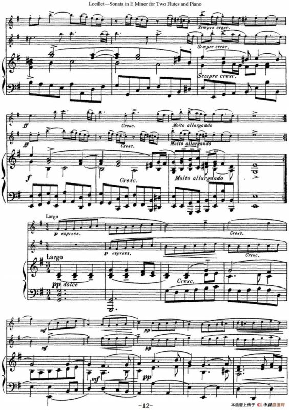 罗埃莱特E小调双长笛与钢琴奏鸣曲