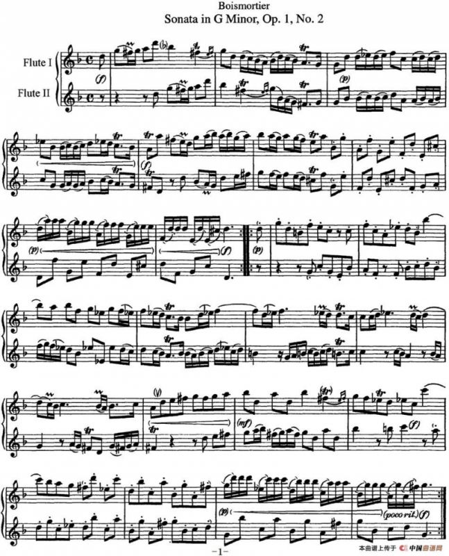 博伊斯卯绨G大调双长笛奏鸣曲Op.1（NO.2）