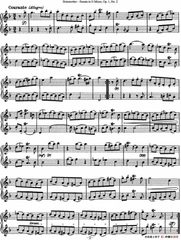 博伊斯卯绨G大调双长笛奏鸣曲Op.1（NO.2）