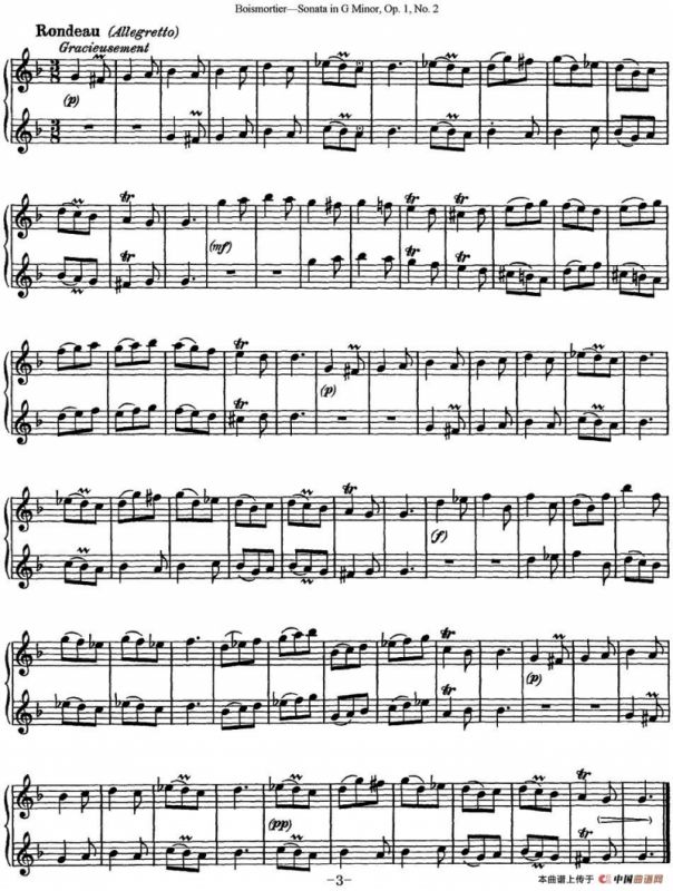 博伊斯卯绨G大调双长笛奏鸣曲Op.1（NO.2）