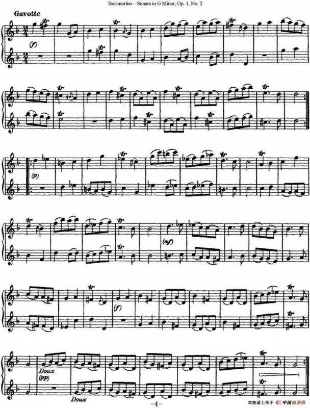 博伊斯卯绨G大调双长笛奏鸣曲Op.1（NO.2）