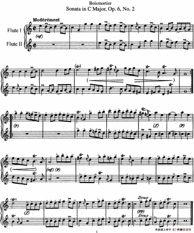 博伊斯卯绨C大调双长笛奏鸣曲Op.6（NO.2）