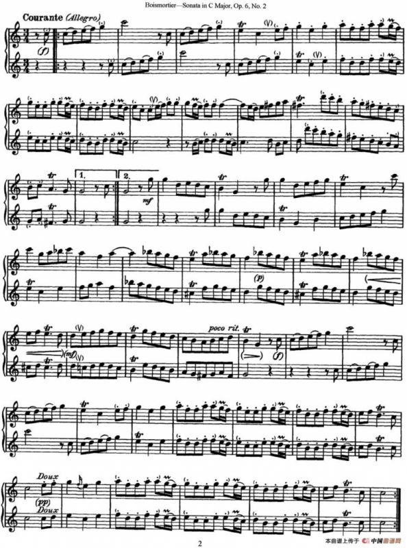 博伊斯卯绨C大调双长笛奏鸣曲Op.6（NO.2）