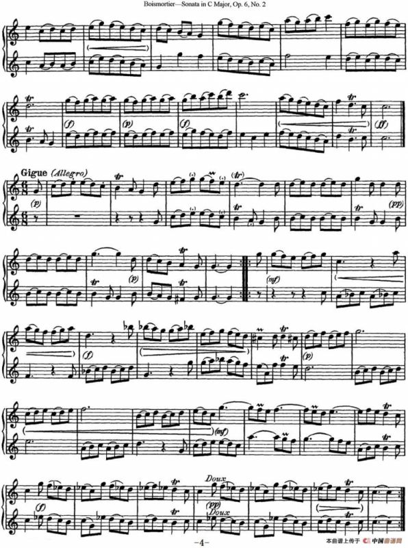 博伊斯卯绨C大调双长笛奏鸣曲Op.6（NO.2）