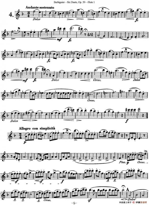博比格6首长笛二重奏练习曲Op.59（Flute 1）