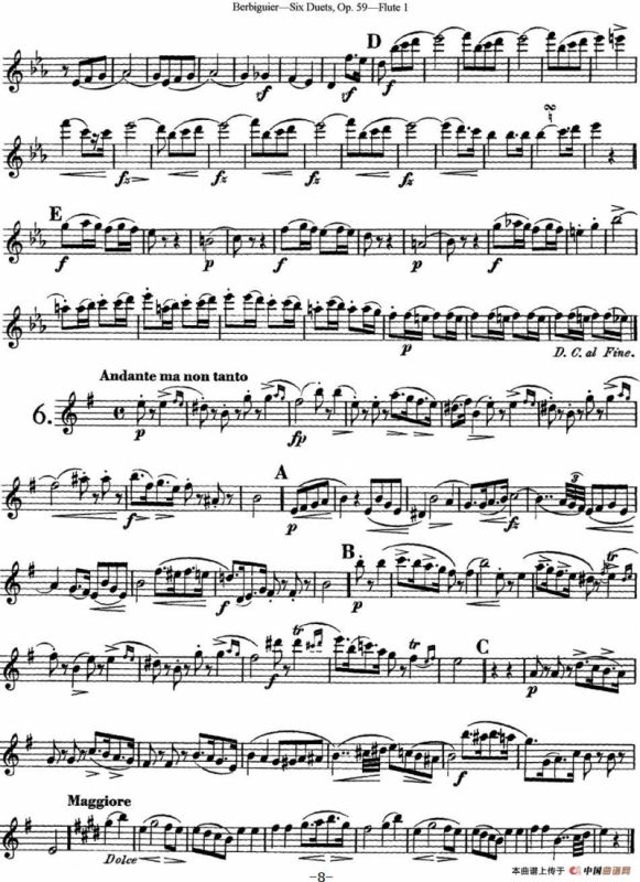 博比格6首长笛二重奏练习曲Op.59（Flute 1）
