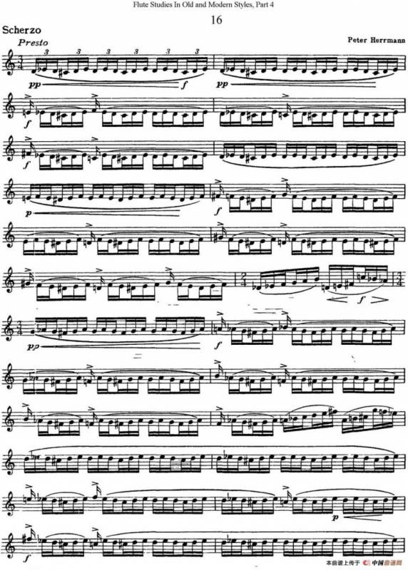 斯勒新老风格长笛练习重奏曲（第四部分）（NO.16）