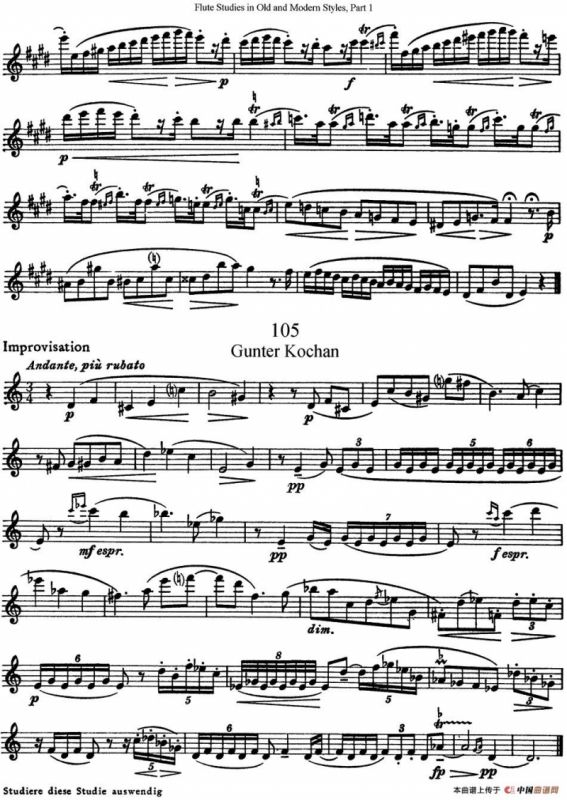 斯勒新老风格长笛练习重奏曲（第一部分）（NO.104-NO.105）