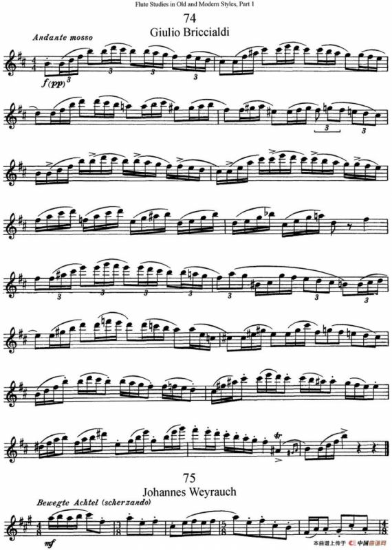 斯勒新老风格长笛练习重奏曲（第一部分）（NO.74-NO.75）