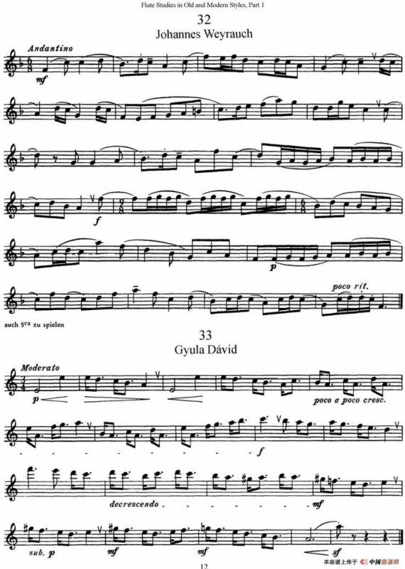 斯勒新老风格长笛练习重奏曲（第一部分）（NO.32-NO.35）