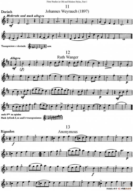 斯勒新老风格长笛练习重奏曲（第一部分）（NO.11-NO.13）