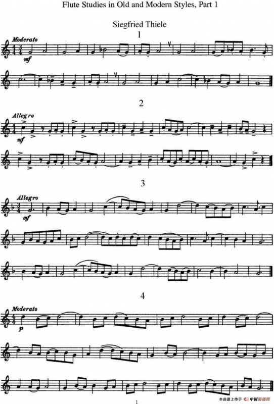 斯勒新老风格长笛练习重奏曲（第一部分）（NO.1-NO.4）