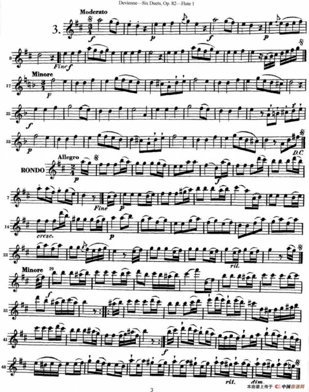 德维埃纳六个长笛二重奏小段Op.82——Flute 1（NO.3）