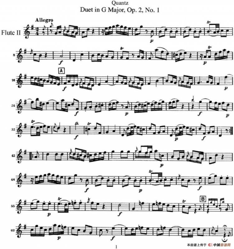 匡茨G大调长笛二重奏Op.2——Flute 2（No.1）