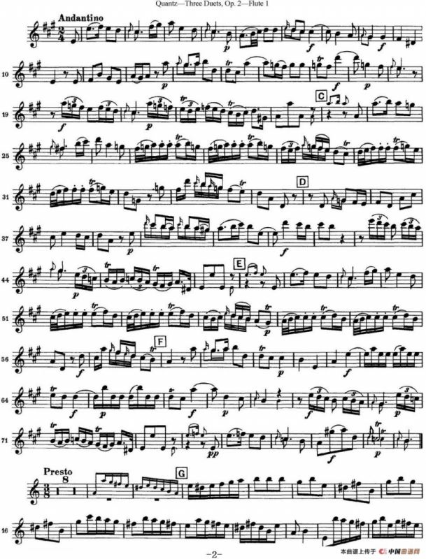 匡茨G大调长笛二重奏Op.2——Flute 1（No.2）