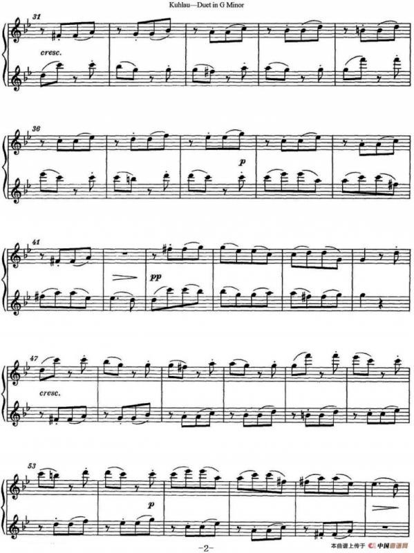 库劳g小调长笛二重奏练习曲（No.2）