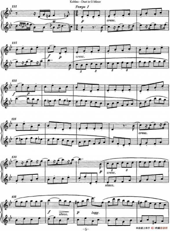 库劳g小调长笛二重奏练习曲（No.2）