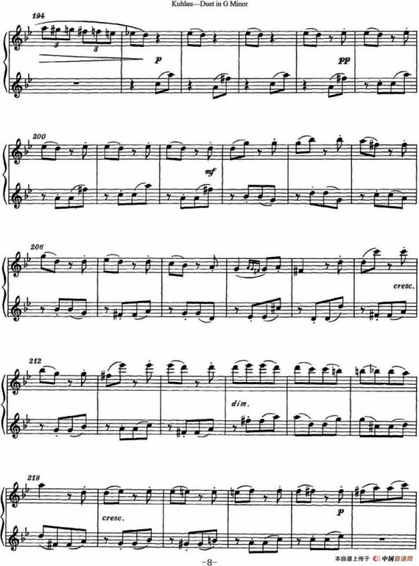库劳g小调长笛二重奏练习曲（No.2）