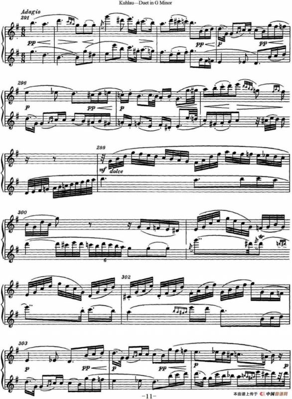 库劳g小调长笛二重奏练习曲（No.2）