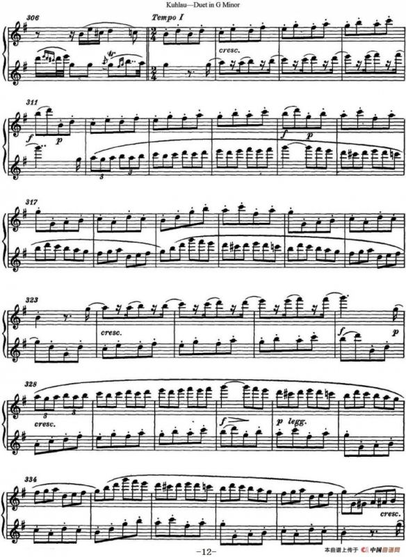 库劳g小调长笛二重奏练习曲（No.2）