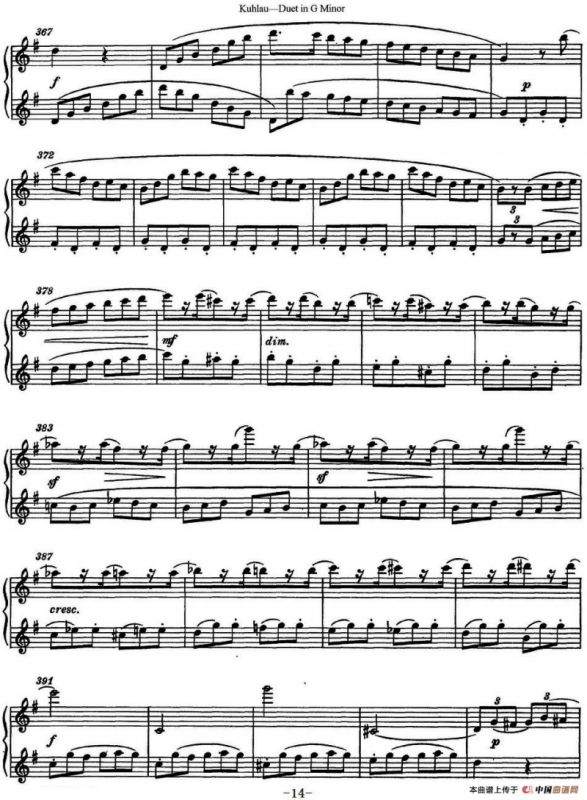 库劳g小调长笛二重奏练习曲（No.2）