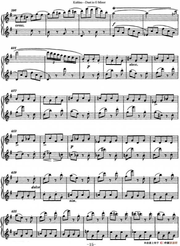 库劳g小调长笛二重奏练习曲（No.2）