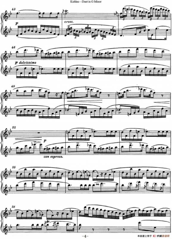 库劳g小调长笛二重奏练习曲（No.1）