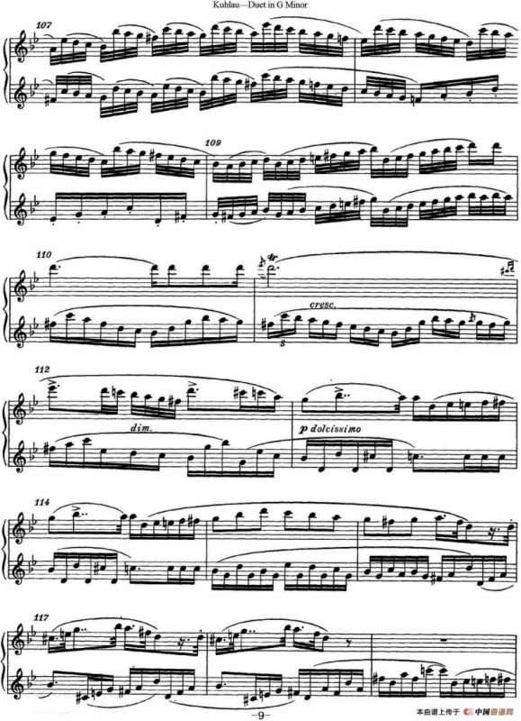 库劳g小调长笛二重奏练习曲（No.1）