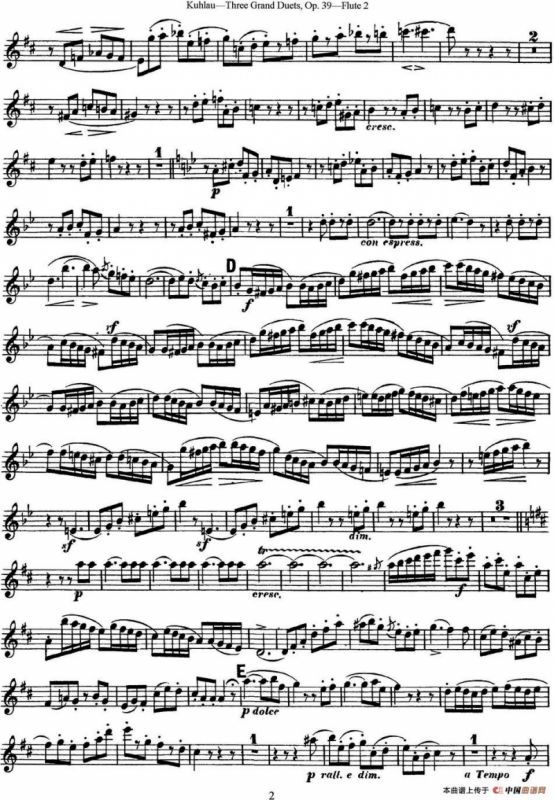 库劳长笛二重奏大练习曲Op.39——Flute 2（No.3）