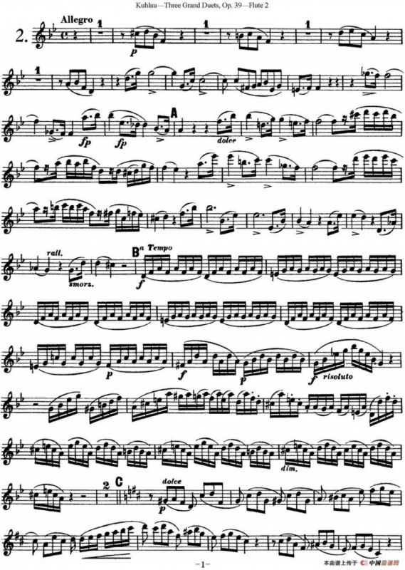库劳长笛二重奏大练习曲Op.39——Flute 2（No.2）