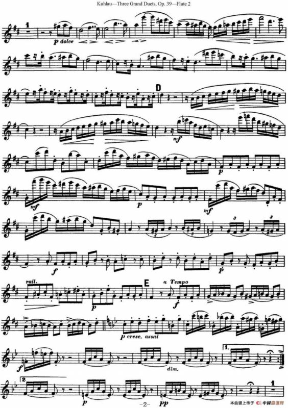 库劳长笛二重奏大练习曲Op.39——Flute 2（No.2）