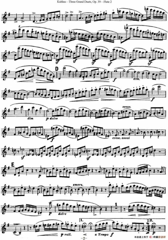 库劳长笛二重奏大练习曲Op.39——Flute 2（No.1）