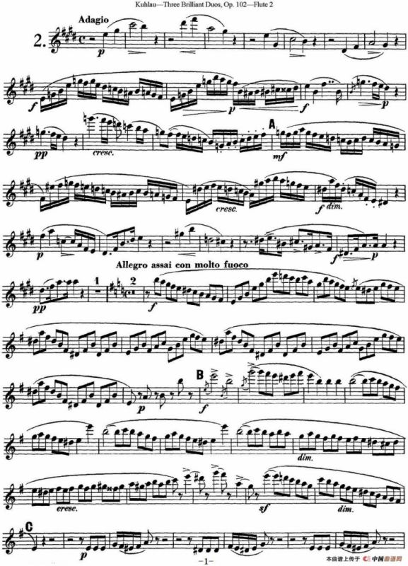 库劳长笛二重奏练习三段OP.102——Flute 2（NO.2）