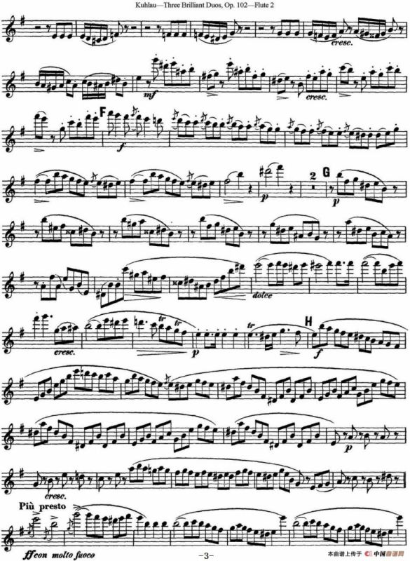 库劳长笛二重奏练习三段OP.102——Flute 2（NO.2）