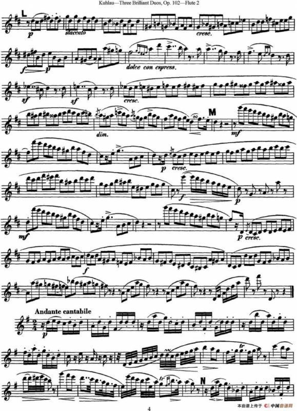 库劳长笛二重奏练习三段OP.102——Flute 2（NO.1）