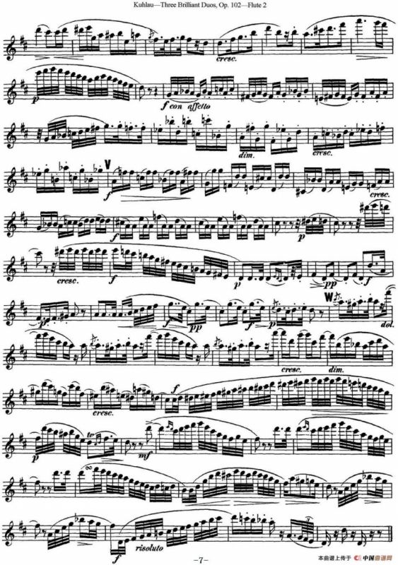 库劳长笛二重奏练习三段OP.102——Flute 2（NO.1）