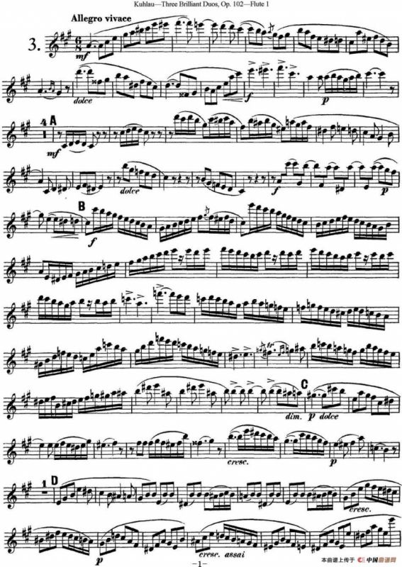 库劳长笛二重奏练习三段OP.102——Flute 1（NO.3）