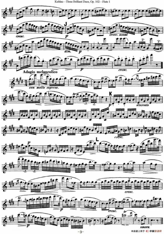 库劳长笛二重奏练习三段OP.102——Flute 1（NO.3）