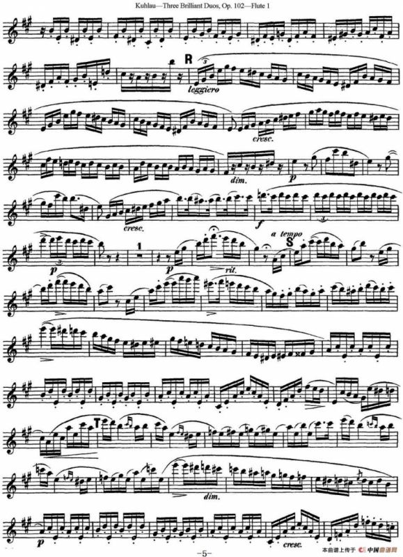 库劳长笛二重奏练习三段OP.102——Flute 1（NO.3）